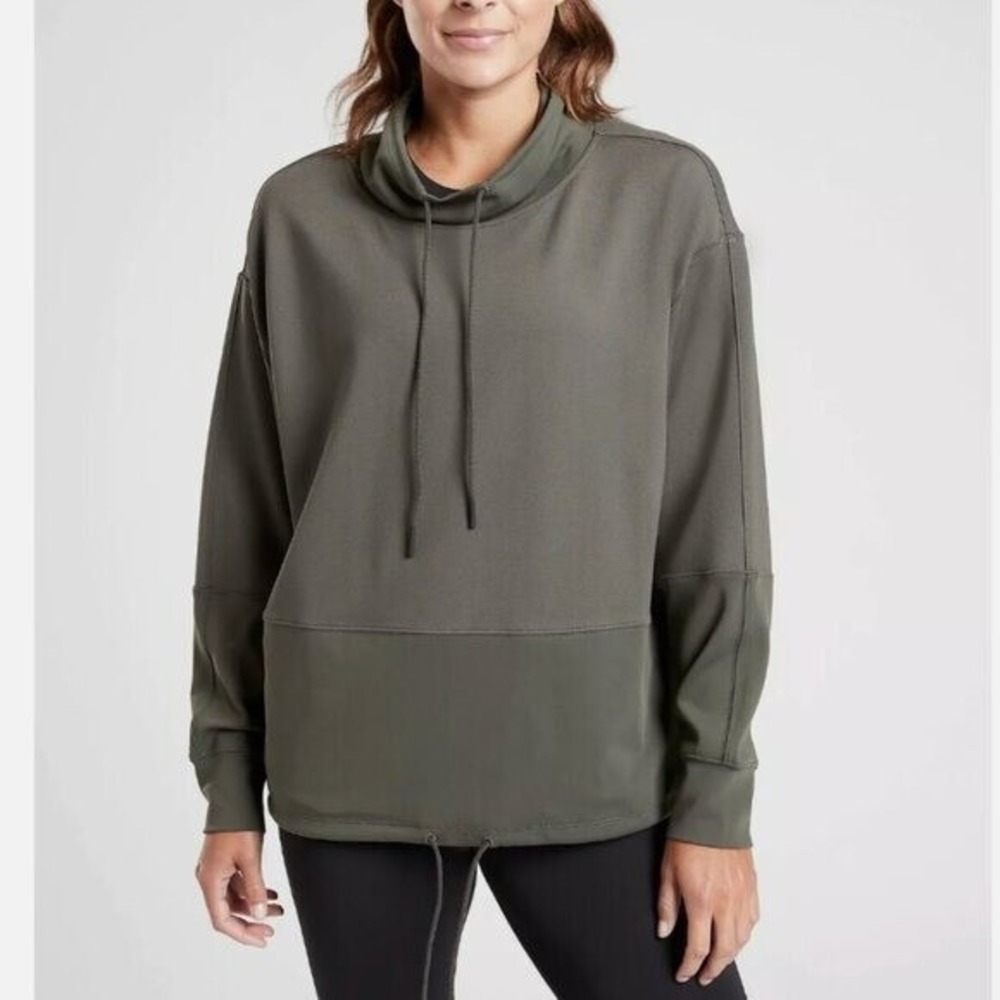 Athleta Hermosa Sweatshirt Women's XS Mountain Olive Mock Neck